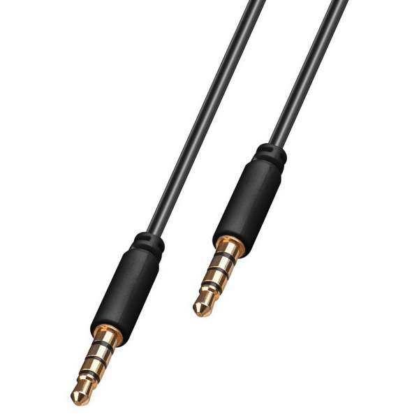 0,5 m Klinke Aux Kabel 3,5 mm - 4 polig; vergoldet; iPhone, iPad, MP3; schwarz