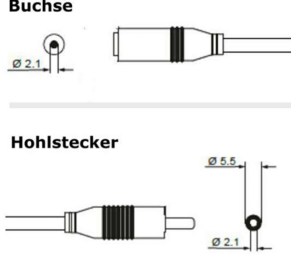 3,0 m DC Netzteil - Verlängerungskabel; 5,5 x 2,1 mm; Hohlstecker auf Buchse