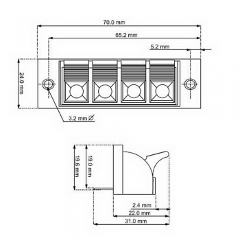 Lautsprecher Einbau-Anschluss-Terminal Stereo; 4-polig; Klemmleiste mit Klippfix
