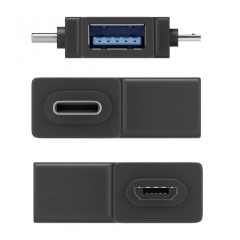T-Doppel-Adapter: USB-A Buchse auf USB Micro-B Stecker und USB-C Stecker