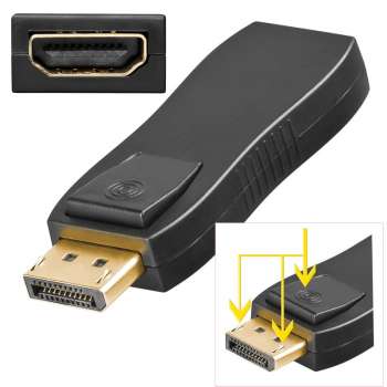 Displayport - HDMI Adapter mit Audioübertragung, Stecker mit Verriegelung