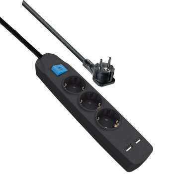 3-fach Steckdosenleiste mit 2x USB Ladeanschluss, 2x 2,1A; Schalter; 3 m Kabel