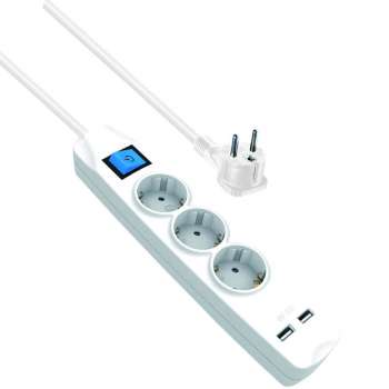 3-fach Steckdosenleiste 5 m Kabel; mit 2x USB Ladeanschluss, 2x 2,1A; Schalter
