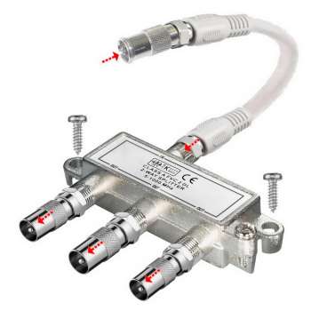 3-fach Profi TV Verteiler / Antennenverteiler für Kabel TV inkl. Adapter + Kabel