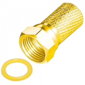 10 x vergoldete F Stecker m. Dichtung; für Kabel 6,8-7 mm; rostfrei;dicke Mutter