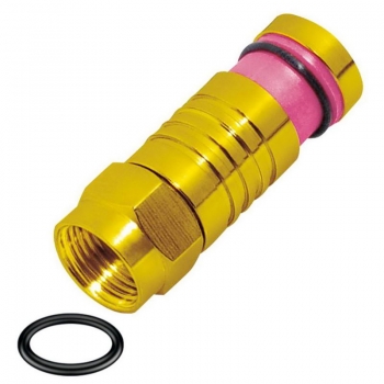 F Kompressionsstecker für Kabel 6,8 - 7 mm, wasserdicht, 2x Dichtung, vergoldet