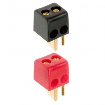 2x Lautsprecher-Winkel-Stecker Mini DIN: 1x rot+1x schwarz; lötfrei; vergoldet