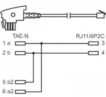 6 m Telefon TAE N Kabel m. Brücke für Fax, Modem; RJ11;2 Geräte an eine Dose