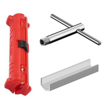 Werkzeug-Set für F Stecker-Montage 3-teilig: Abisolierer, Schlüssel, Knebel