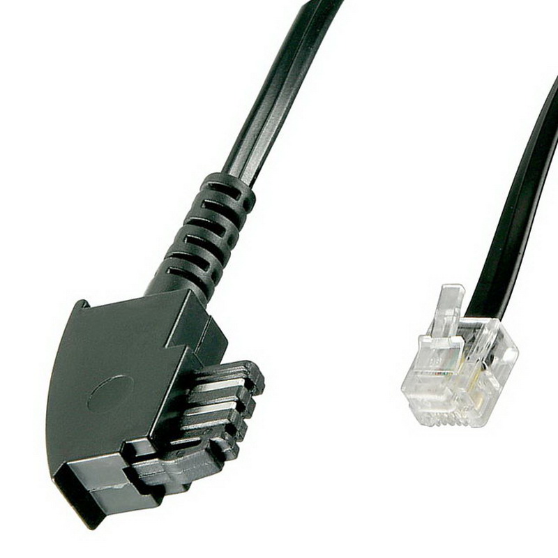 ecabo 10069 15m Universal Telefonkabel TAE-F Stecker auf RJ11-Stecker 4adrig Westernstecker Anschluss-Kabel schwarz Flachkabel für Telefon AB FAX Modem 