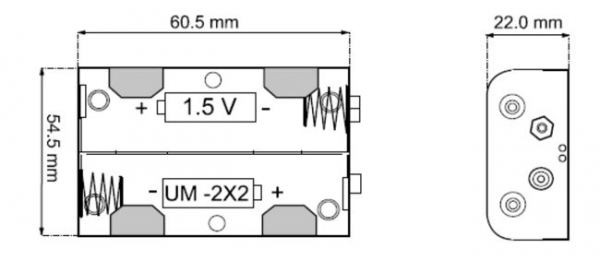 Batteriehalter, Akku-Halter für 2x Baby C (LR14), mit Druckknopfanschluss