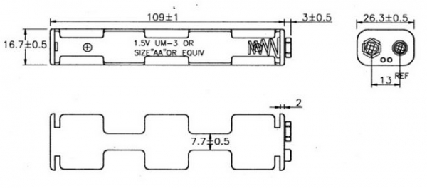 Batteriehalter, Akku-Halter für 4x Mignon AA (LR6), mit Druckknopfanschluss