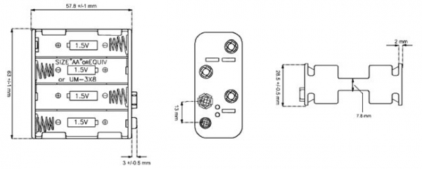 Batteriehalter, Akku-Halter für 8x Mignon AA (LR6), mit Druckknopfanschluss