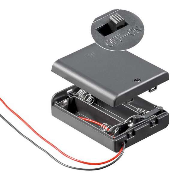 Batteriehalter, Akkuhalter für 3x Mignon AA; Gehäuse + Schalter [Batteriefach]
