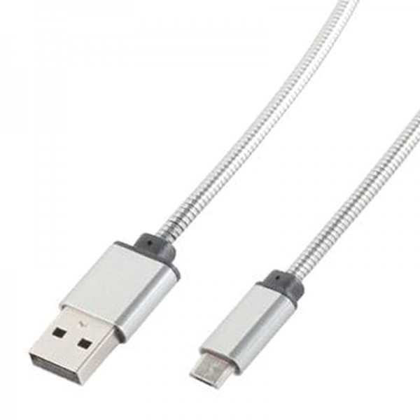 1 m Micro USB B Ladekabel High End, Edelstahlmantel, Metallstecker