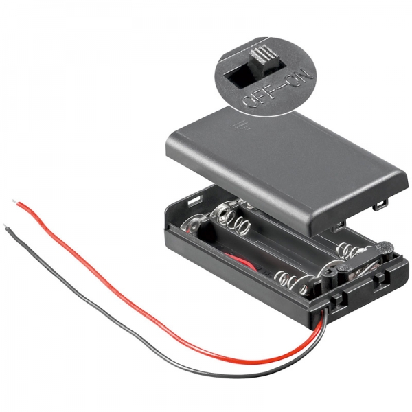 Batteriehalter, Akkuhalter für 3x Micro AAA; Gehäuse + Schalter [Batteriefach]