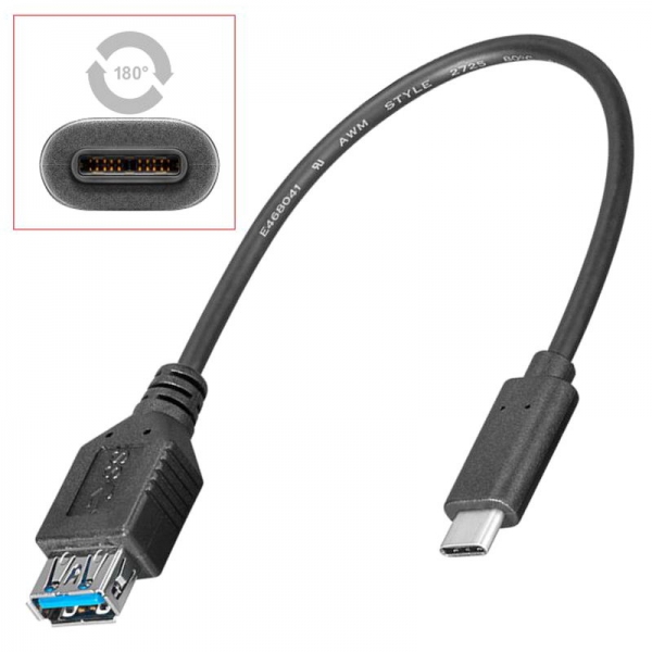 0,2 m USB 3.0 SuperSpeed Adapterkabel : C- Stecker 3.1 auf A-Buchse 3.0