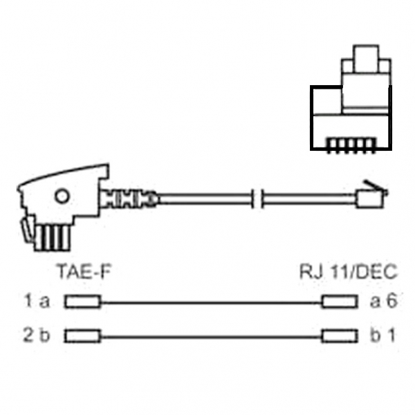 10 m NTBA-Splitter Kabel; TAE F auf RJ11 DEC Stecker, versetzte Nase; DSL, IP