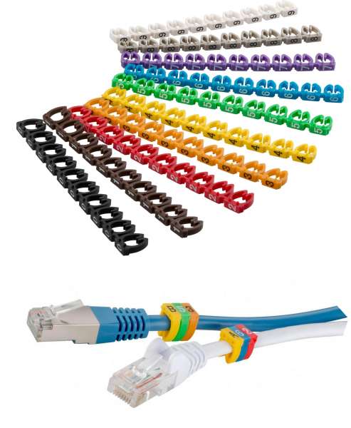 100x Kabelmarkierer, Clip mit 10 Ziffern 0-9, für Kabel 4-6 mm, z.B. Netzwerk