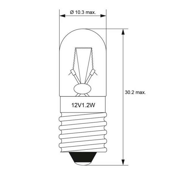 10x Glühlampe, Kleinlampe E10; 12V DC, 100 mA, 1,2 W; Röhrenlampe; Kleinstlampe