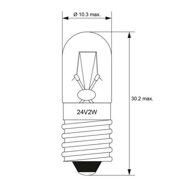 10x Glühlampe, Kleinlampe E10; 24V DC, 85 mA, 2 W; Röhrenlampe; Kleinstlampe