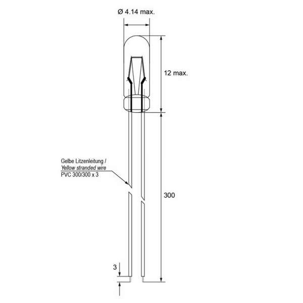 10x Subminiatur-Lampe; 1,1 W; 14 V DC; 80 mA; 30cm Litze; 4,1mm; Mini-Birne