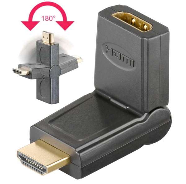 HDMI Winkel-Adapter; 180° abwinkelbar nach oben/unten; Knickschutz für Kabel
