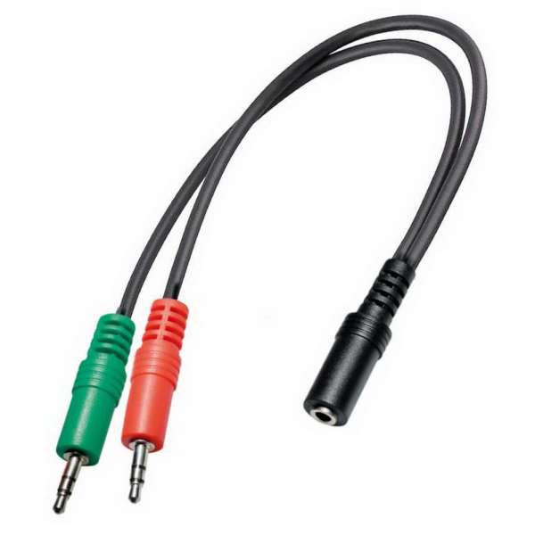 Headset Adapter Aux, 4 pol. 3,5mm Klinken Buchse an 2x3,5mm Klinke
