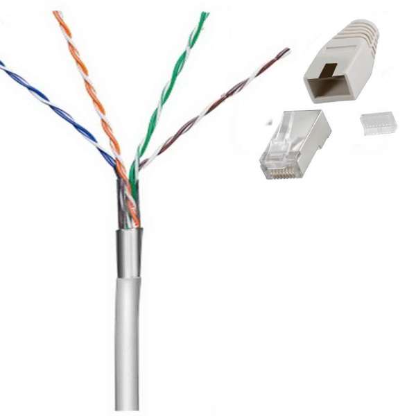 50 m Cat5e Netzwerkkabel-Patchkabel + 20x Stecker, F/UTP, Twisted Pair