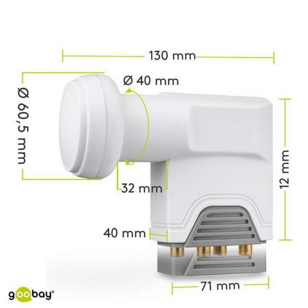Goobay Quattro LNB 0,1 dB, für Multischalter, mit LTE Filter, LMB, Kopf, Auge
