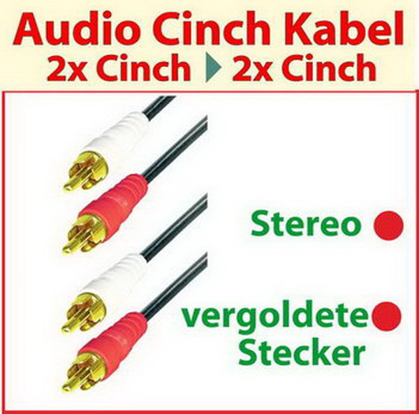 5,0 m Audio - Cinch Kabel | vergoldete Stecker | Stereo | Home Cinema Qualität