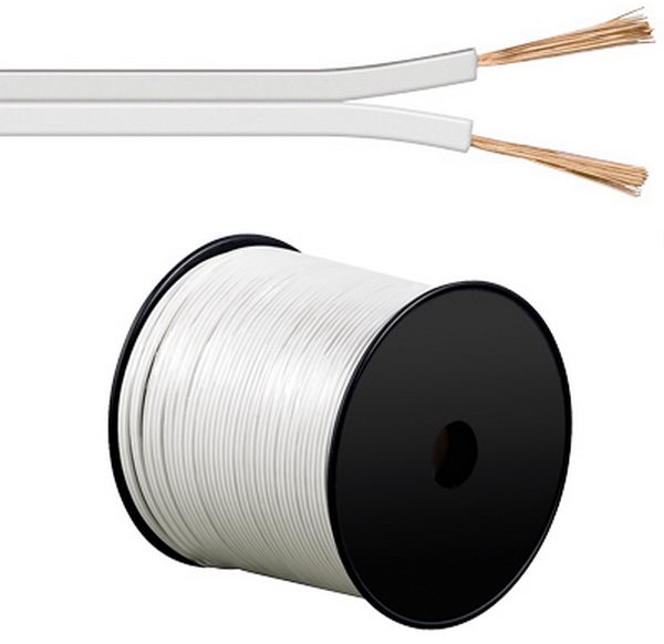 100 m Lautsprecher-Kabel 2x 2,5 mm² weiss; Boxenkabel; %100 CCA Kupfer(0,44/m)
