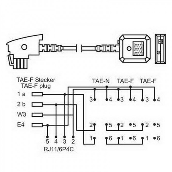 Telefon Verlängerung-Adapter; TAE F Stecker aufTAE-NFF und RJ11/RJ14 Buchse